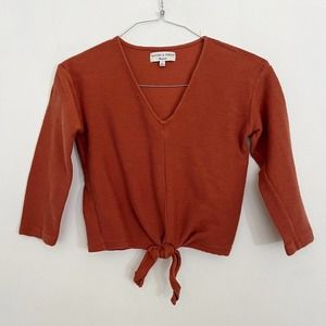 Madewell Texture & Thread Long-Sleeve Tie-Front Top Women's XS Orange V Neck